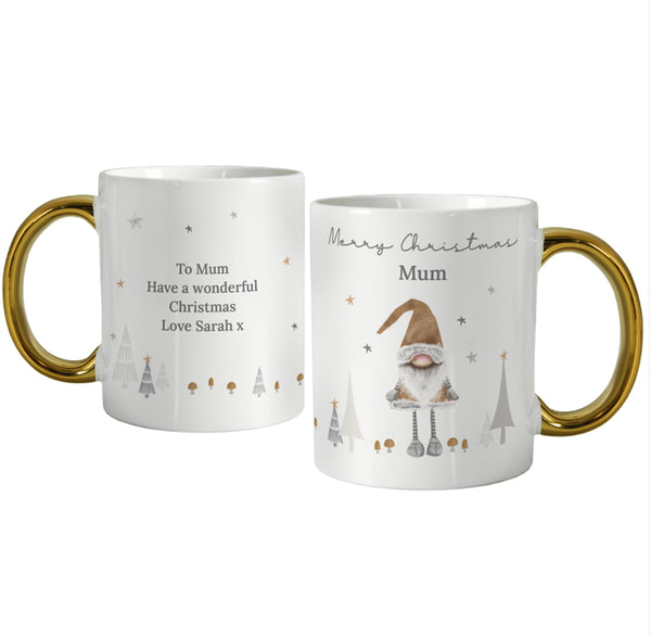 Personalised Christmas Gonk Gold Handed Mug