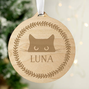 Personalised Cat Round Wooden Bauble