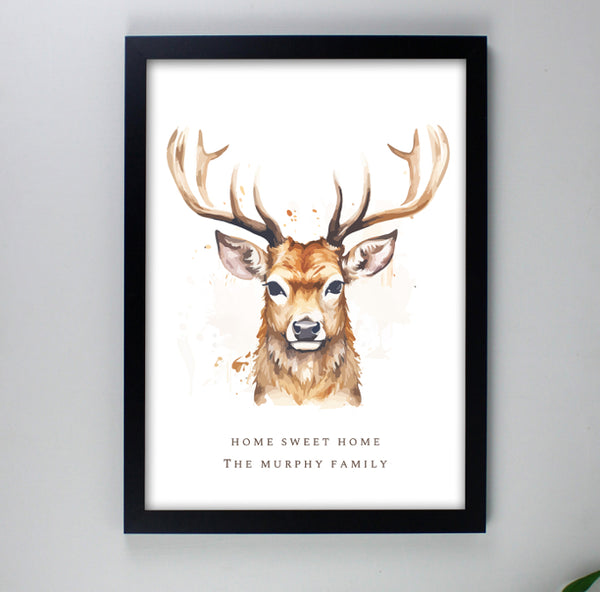 Personalised Watercolour Stag A4 Framed Print