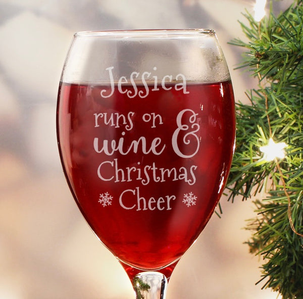 Personalised Runs On Wine & Christmas Cheer Wine Glass