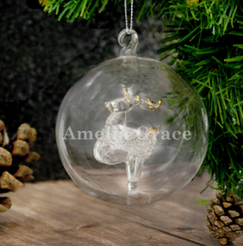 Personalised Name Only Reindeer Glass Bauble