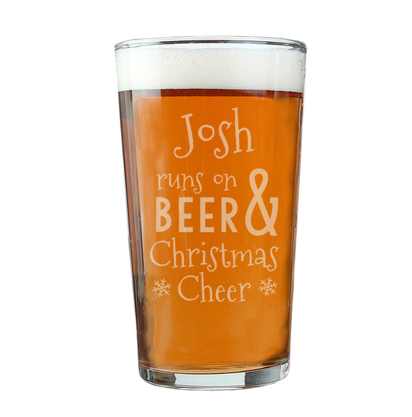 Personalised Runs On Beer & Christmas Cheer Pint Glass