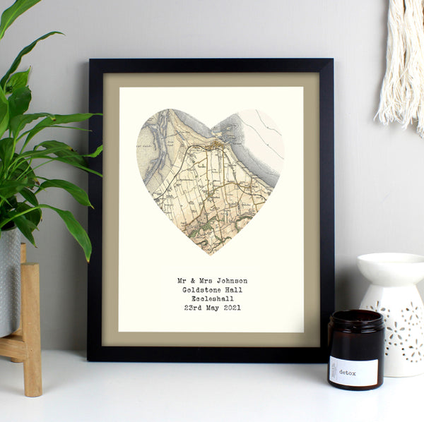 Personalised 1896 - 1904 Revised Map Heart Black Framed Print