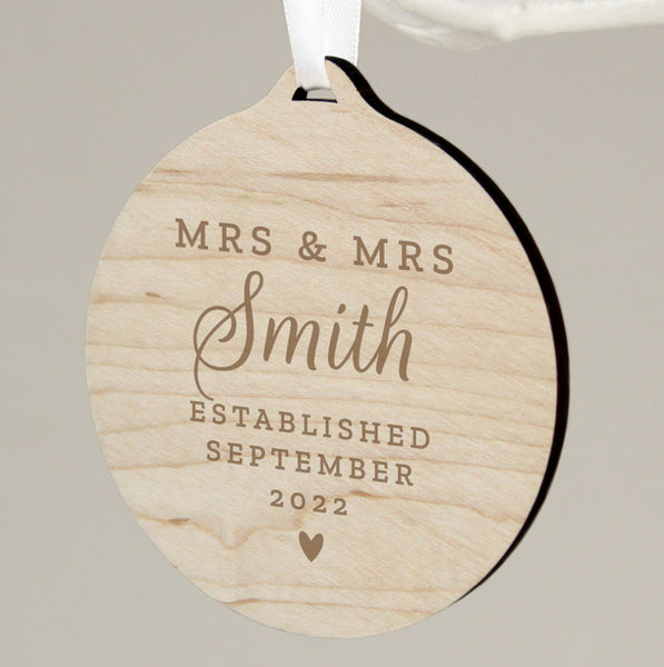 Personalised Mr & Mrs Round Wooden Decoration