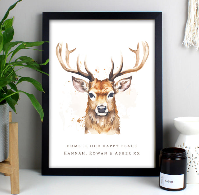 Personalised Watercolour Stag A4 Framed Print