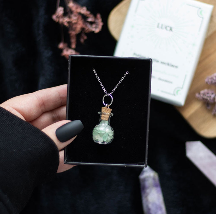 Luke Green Aventurine Crystal Chip Potion Bottle Necklace