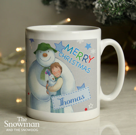 Personalised The Snowman and the Snowdog Blue Mug