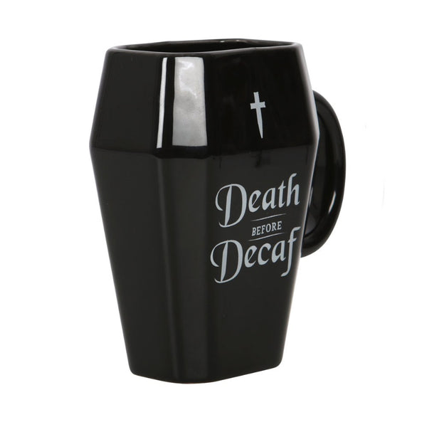 Death Before Decaf Coffin Mug