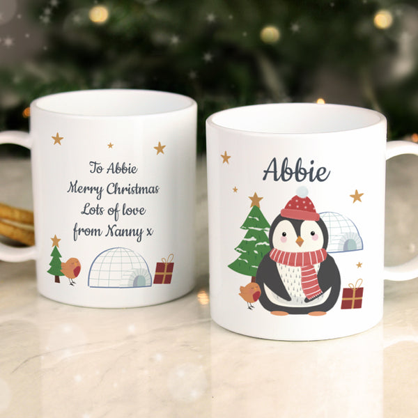 Personalised Christmas Penguin Plastic Mug