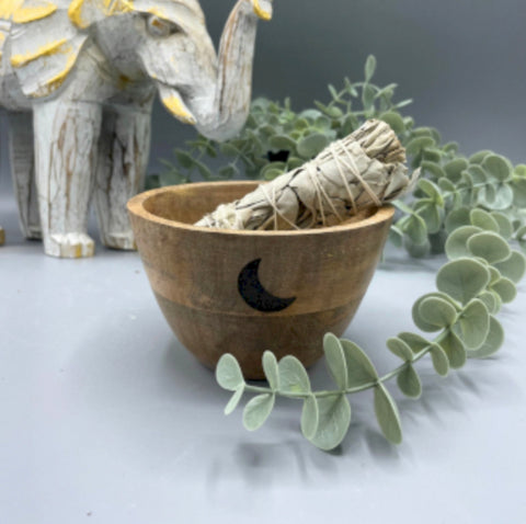 Three Moons Wooden Smudge and Ritual Offerings Bowl