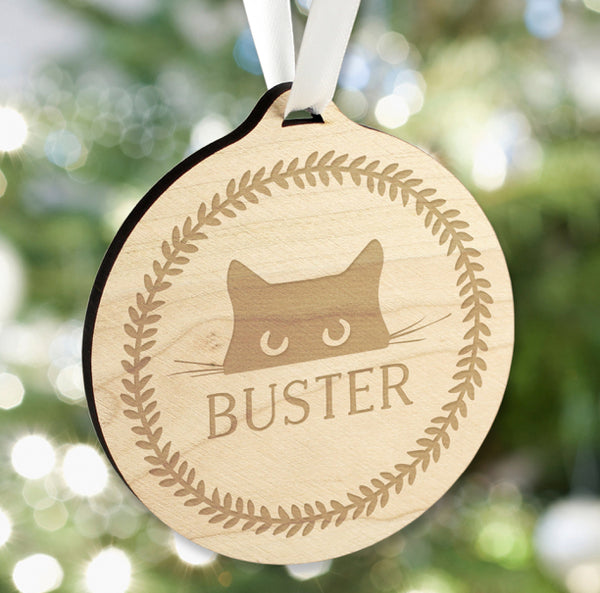 Personalised Cat Round Wooden Bauble