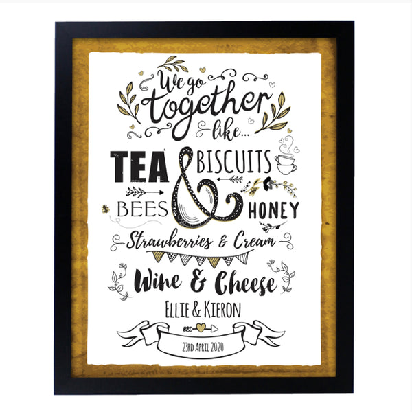 Personalised We Go Together Like... Black Framed Print