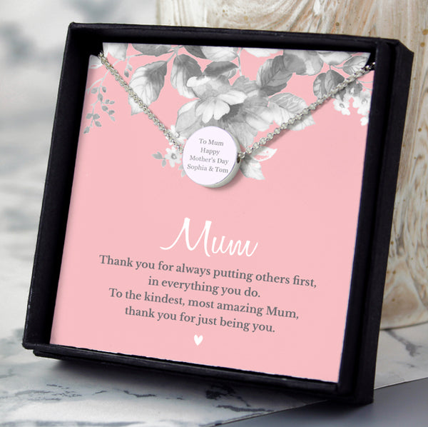 Personalised Mum Sentiment Silver Tone Necklace and Box