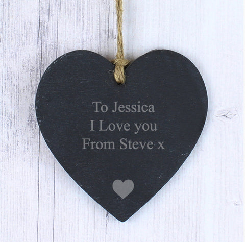 Personalised Heart Motif Slate Heart Decoration