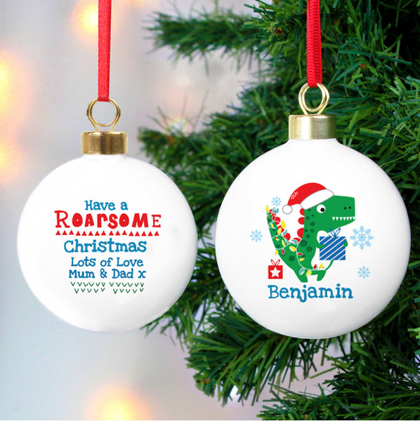 Personalised Dinosaur 'Have a Roarsome Christmas' Bauble