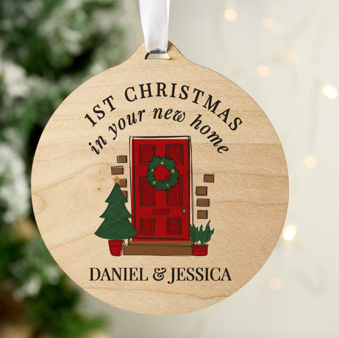 Personalised New Home Round Wooden Decoration