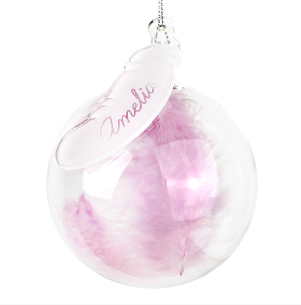 Personalised Pink Feather Glass Bauble