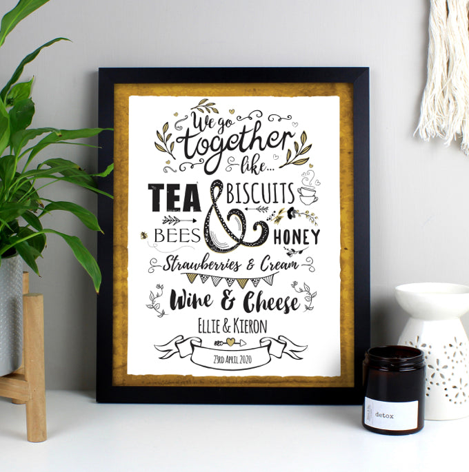 Personalised We Go Together Like... Black Framed Print