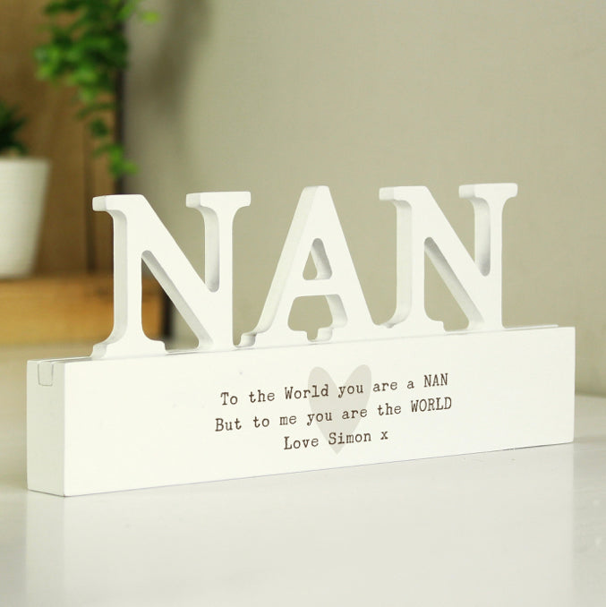 Personalised Free Text Heart Wooden Nan Ornament