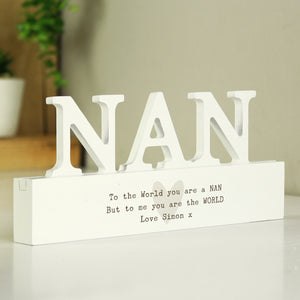 Personalised Free Text Heart Wooden Nan Ornament