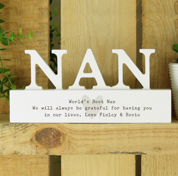 Personalised Free Text Heart Wooden Nan Ornament