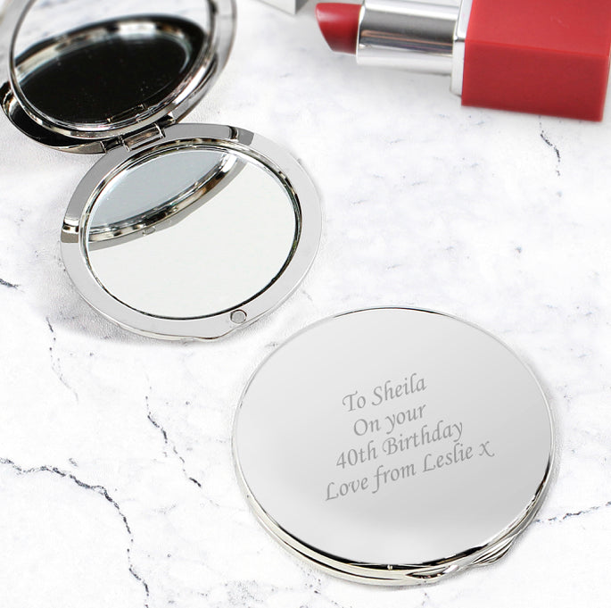 Personalised Silver Round Compact Mirror