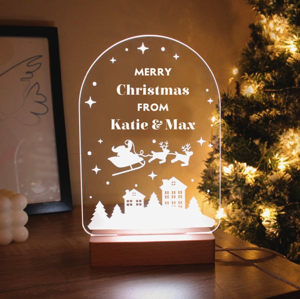 Personalised Christmas Wooden Based LED Light