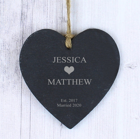 Personalised Heart Motif Slate Heart Decoration