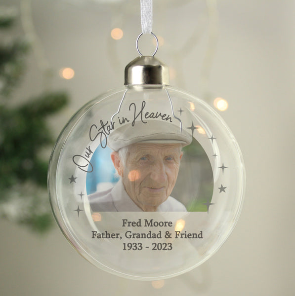 Personalised Photo Upload Memorial Glass Bauble