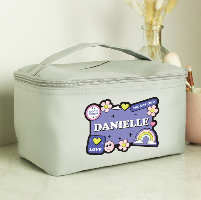 Personalised Good Vibes Grey Toiletry Bag