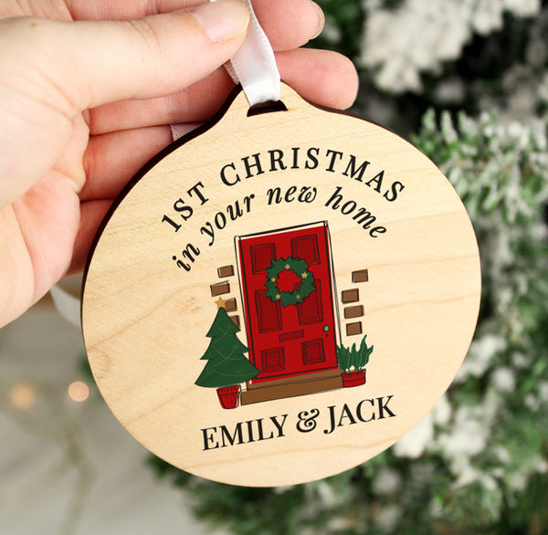 Personalised New Home Round Wooden Decoration