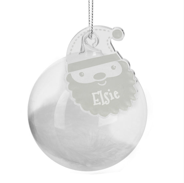 Personalised White Santa Feather Glass Bauble