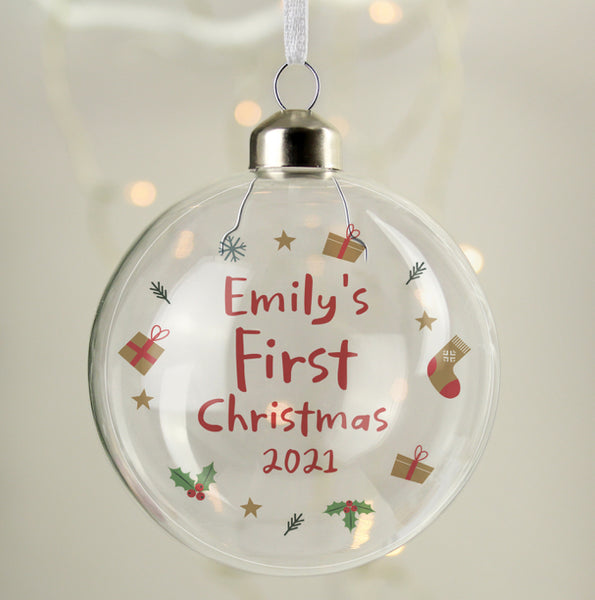 Personalised First Christmas Glass Bauble