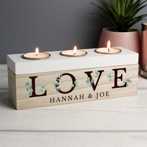 Personalised Botanical Triple Tea Light Box