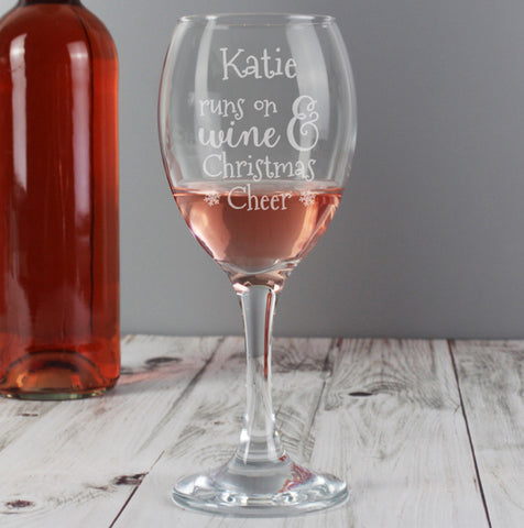 Personalised Runs On Wine & Christmas Cheer Wine Glass