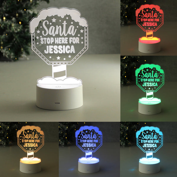 Personalised Santa Stop Here LED Colour Changing Night Light