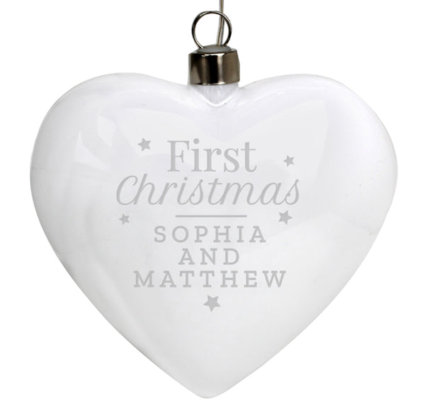 Personalised First Christmas LED Hanging Glass Heart