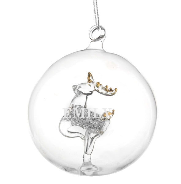 Personalised Name Only Reindeer Glass Bauble