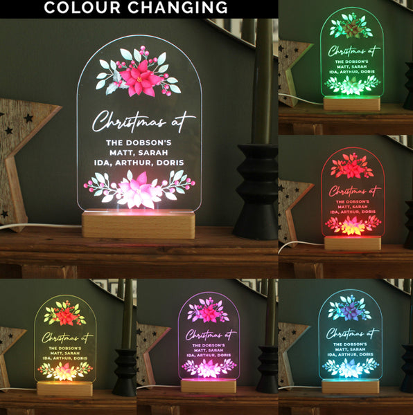 Personalised Christmas Poinsettia Wooden Based LED Light