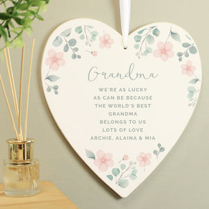 Personalised Floral Wooden Heart Decoration