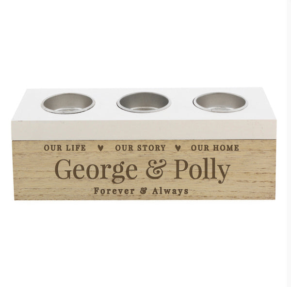 Personalised Our Life Story & Home Triple Tea Light Box