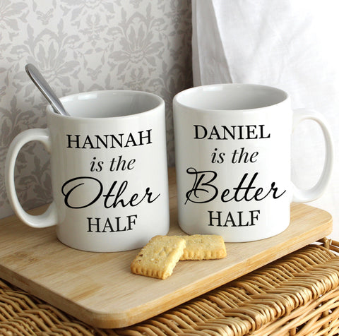 Personalised Other Half and Better Half Mug Set