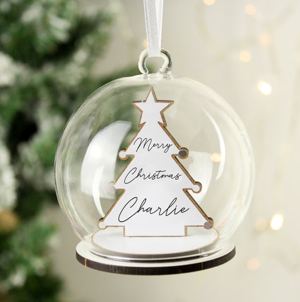 Personalised Wooden Christmas Tree Glass Bauble