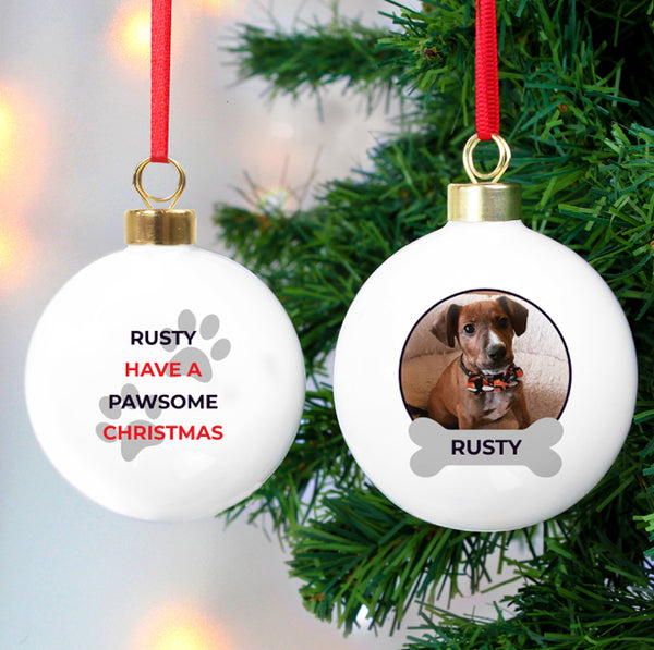 Personalised Pawsome Photo Upload Bauble