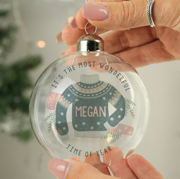 Personalised Cosy Christmas Glass Bauble