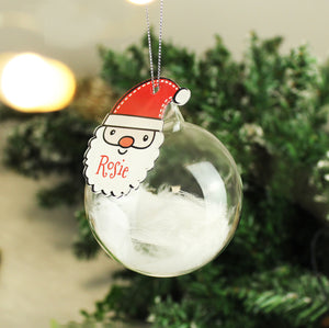 Personalised Red Santa Feather Glass Bauble