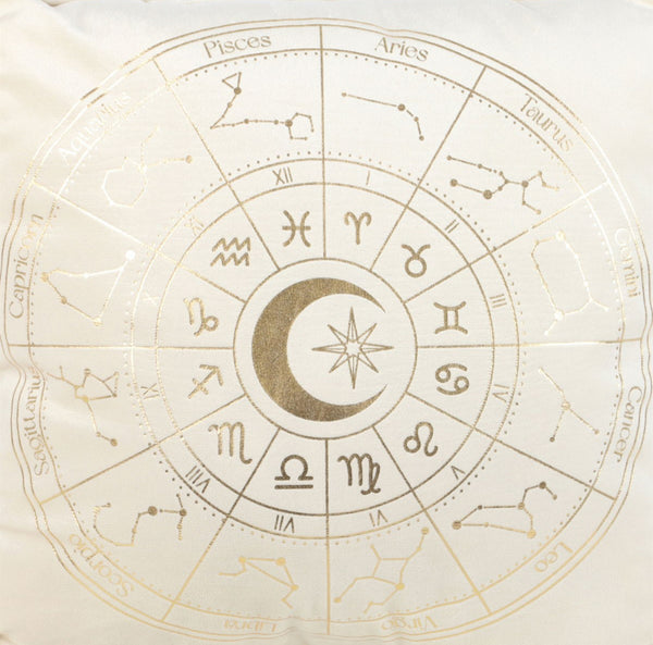 Square Off White Astrology Wheel Cushion