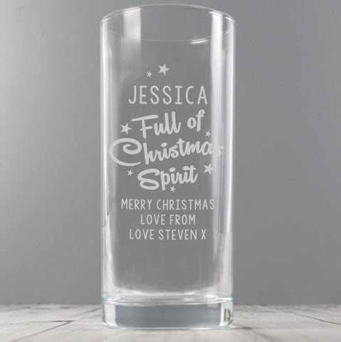 Personalised Full Of Christmas Spirit Hi Ball Glass