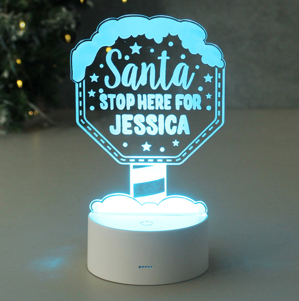 Personalised Santa Stop Here LED Colour Changing Night Light