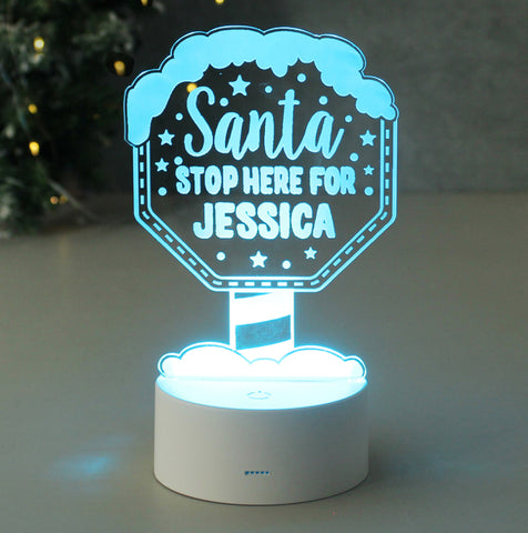 Personalised Santa Stop Here LED Colour Changing Night Light